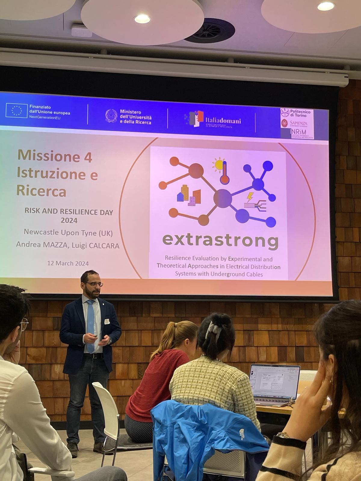 Prof. Andrea Mazza presenting at Risk and Resilience Day 2024, Newcastle University
